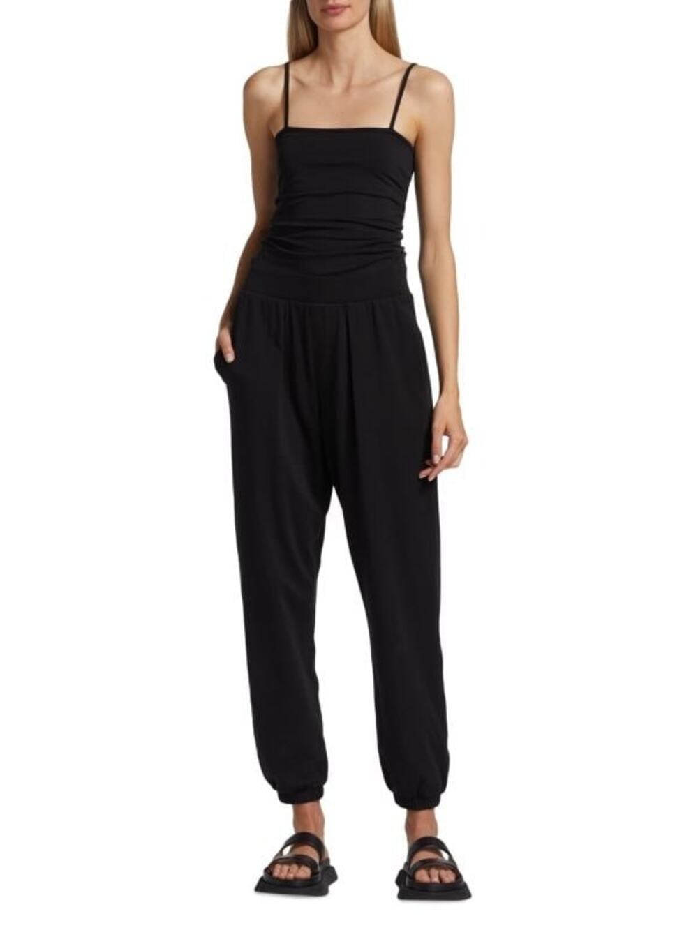 NWOT ATM Pima Cotton Black Ruched Jumpsuit Size S